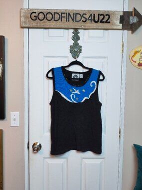 Vintage Storybook Knits Sleeveless Sweater Vest with White Bird And Stars L